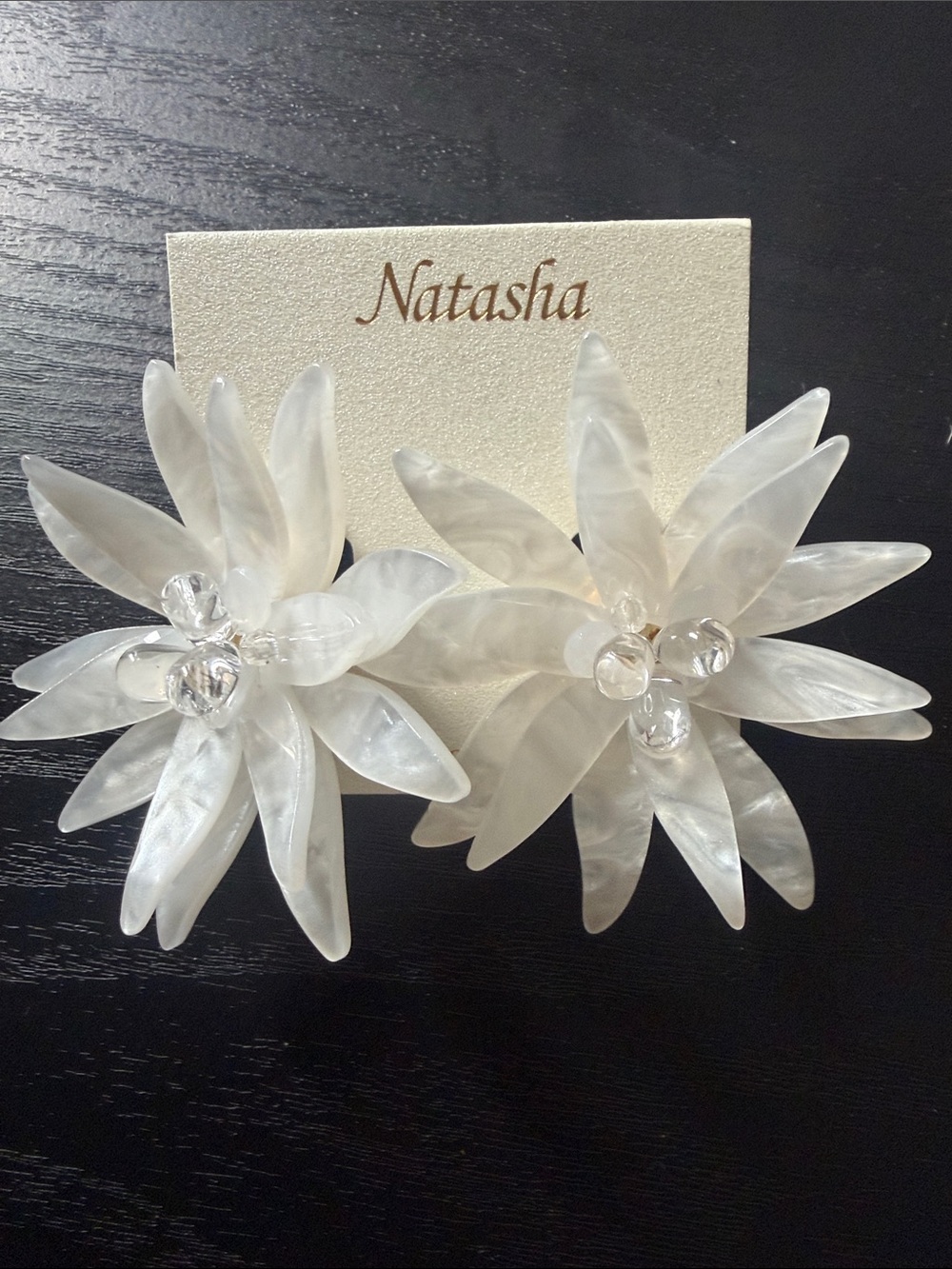Natasha Couture Iridescent Mother-of-Pearl Flower Clip-On Earrings